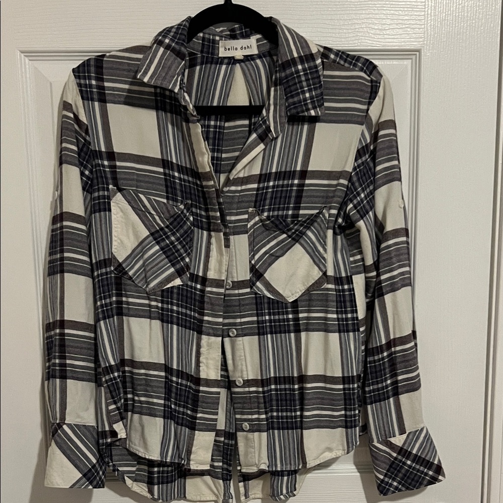 bella dahl flannel XS blue & black/grey stripes